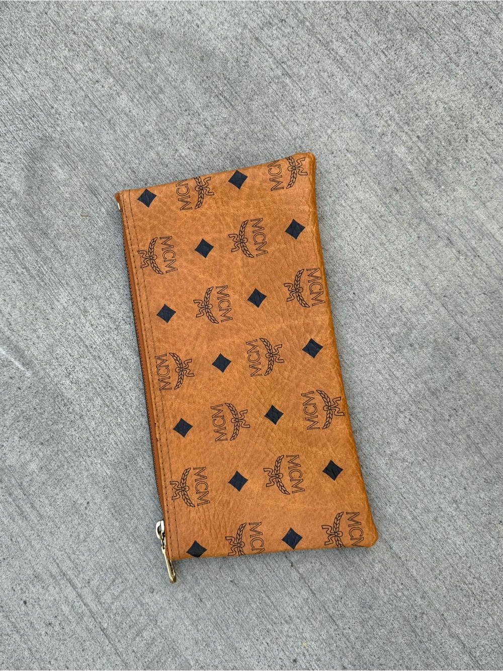 MCM Cognac Logo Zip-Around Wallet with Black Motifs